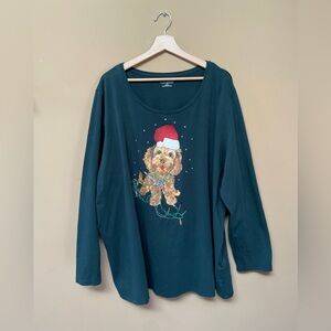 Catherines Womens Christmas Puppy Dog Shirt Top 2X 22W 24W Green Sparkles Tee